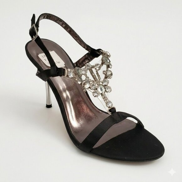 Pleaser Shoes - Pleaser Black Evening Heels with Rhinestone Accent